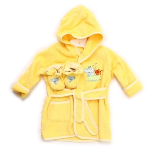 Spasilk 100% Cotton Hooded Terry Bathrobe with Booties, Yellow Ark, 0-9 Months