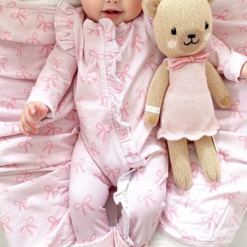 Frill Zip Romper - Pink Bows