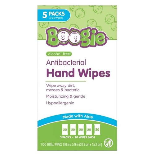 Boogie Antibacterial Hand Wipes - 120 Count - Hypoallergenic & Alcohol-Free - Travel and Diaper Bag Essential