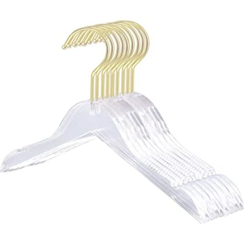 Acrylic Hangers Kids 12.6 inches, Children Clear Plastic Clothes Hangers,Crystal Non-Slip Hangers for Baby Toddler Clothes 10 Pack with Gold Swivel Hook