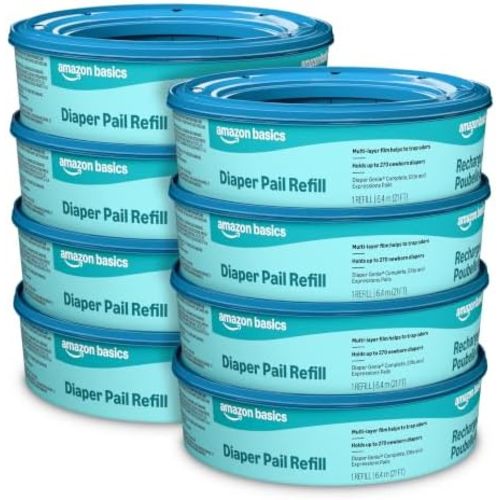 Amazon Basics Diaper Pail Refills for Genie Pails, Unscented, 2160 Count (8 Packs of 270) (Previously Mama Bear)