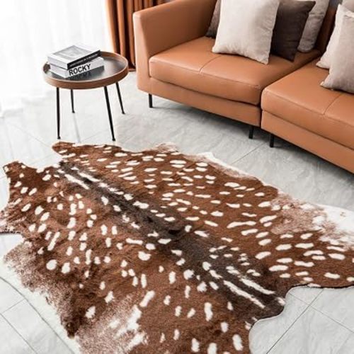 Faux Deer Rug Antelope Carpet Cowhide Animal Mat Deer Print Rug 5x6ft