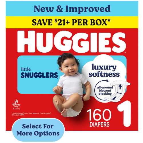 Huggies Little Snugglers Fragrance Free Baby Diapers, Size 1 (8-14 lbs), 160 Count (Select for More)