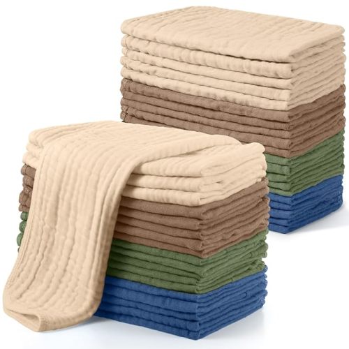 Buryeah Muslin 20 Pcs Burp Cloths Large 20" x 10" 100% Cotton 6 Layers Ultra Absorbent and Soft Hand Washcloths for Baby Drool and Messes Gentle Burp Cloth for Boys & Girls(Vintage Color)