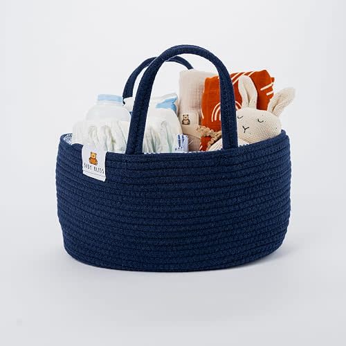 Baby Bliss Diaper Caddy - Harvest Gold, Navy, Grey, Rosie, Blush, White/Black Braided - Organized Changing in Mini or Standard Sizes (Navy, Mini)