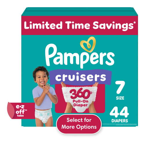 Free Shipping! Pampers Baby Diapers Size 7 Cruisers 360 Pull-On Leakproof with Stretchy Waistband 44 Count