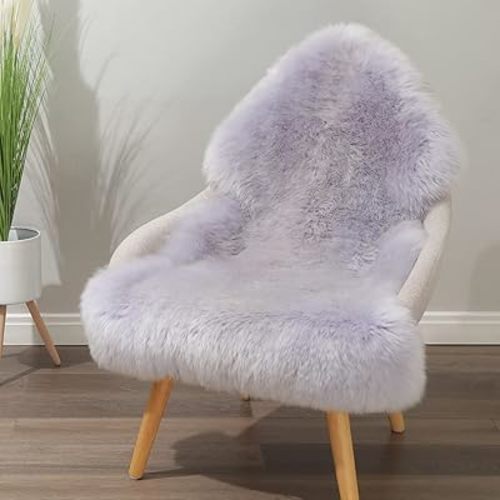 LLB Genuine Sheepskin Area Rug Wool Rug Fur Carpet Fluffy Shaggy Fur Rug for Living Room Kids Bedroom Real Sheepskin Throw Lambskin Rugs Sofa Mat Chair Seat Covers (Taro Purple, 2 x 3 ft Sheepskin)
