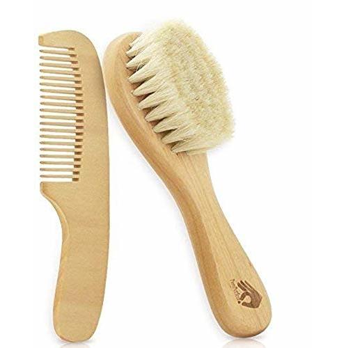Natural Soft Newborn Baby Brush Set – Goat Hair Bristles with Eco-Friendly Wood Handle | Wooden Infant Cutie Comb by PomPerfect