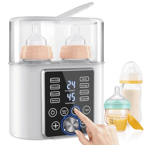 Cshidworld Baby Bottle Warmer, 12-in-1 Babies Fast Bottle Milk Warmer, Double Food Heater Defrost BPA-Free With Twins, LCD Display, Timer & 24H Temperature Control for Breastmilk & Formula