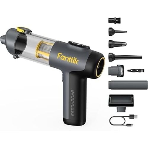Fanttik Slim V9 Mix Car Vacuum, 4 in 1 Handheld Air Duster, 12000PA Suction Power with Smart LED Display, Cordless Portable Mini Keyboard Vacuum for Car Interior, Office Desk