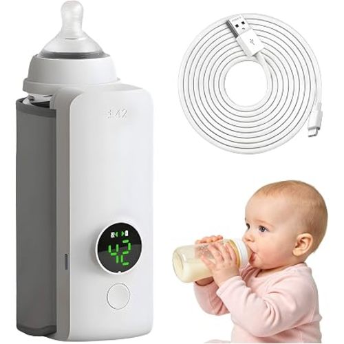 Portable Bottle Warmer, Rapid Warming with Battery-Powered Temperature Display for Travel, Waterless Milk Warming for Comfortable Baby Feeding On The Go