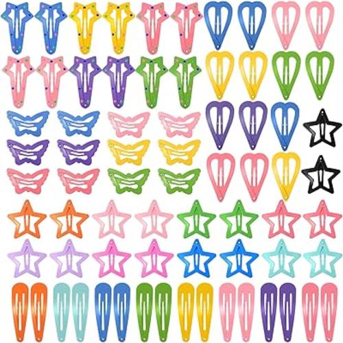 obeoby 82 Pcs 5 Styles Colorful Hair Clips for Girls, Metal Snap Girls Clips Cute Pattern Barrettes for Kids Baby Toddlers Hair Accessories Birthday Valentines Day Gifts