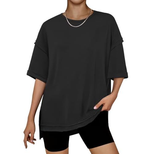 RUBZOOF Women's Oversized T Shirts Short Sleeve Side Split Tops Casual Shirts Tunic Maternity Mama Clothes