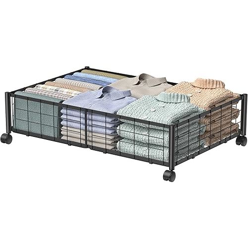 Under Bed Storage with Wheels, 360° Rotating, No-Assembly Underbed Storage Containers, 1 PACK