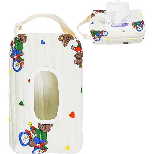 Portable Quilted Baby Wipe Holder, Floral Wipes Pouch for Stroller, Diaper Bag and Travel