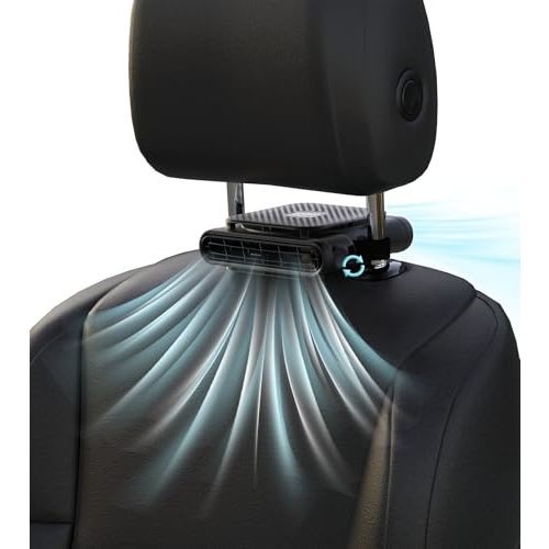 SEAINGO Car Seat Fan, 3 Speeds USB Powered Plug in (1 Pack Not Rechargeable), Headrest Mount Car Seat Fan with Front or Rear Airflow Switch, ONLY Fits Headrest Posts Inner Spaced 4.6–6.2 in