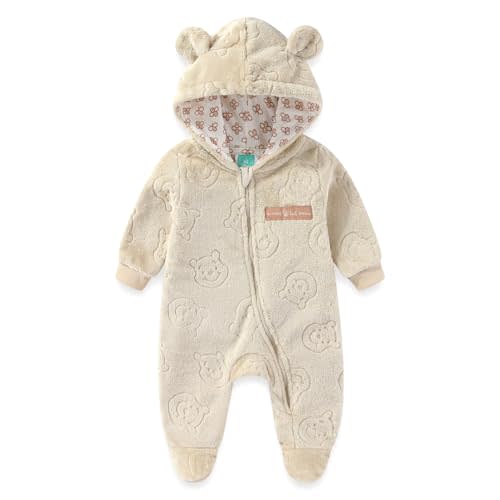 Disney Winnie the Pooh Mickey Mouse Baby Boys Hooded Embossed Faux Fur Pram Coverall Footies with Ears for Newborn and Infant