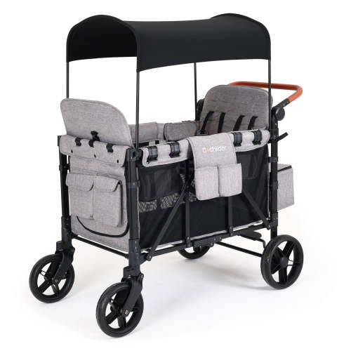 Cochildor Wagon Stroller for 4 Kids, Foldable Stroller Wagon with 5 Point Harness, Removable Canopy, Adjustable Handle Bar, Light Grey