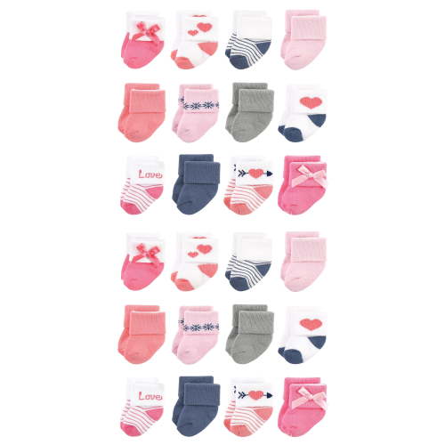 Hudson Baby Cotton Rich Baby Terry Socks 24-Pack, Pink Love, 6-12 Months