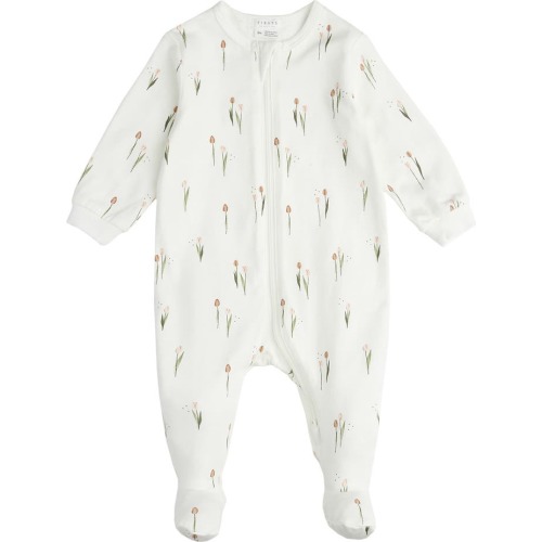 Baby Tulip Print Organic Cotton Fitted One-Piece Pajamas, 6-9M, Off White