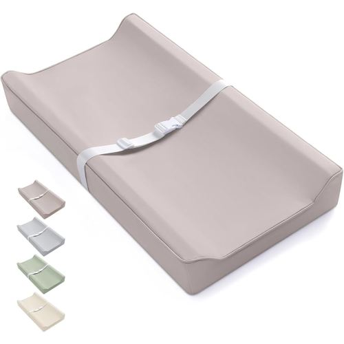 Blissful Diary Vegan Leather Baby Changing Pad with Waterproof & Wipe-Clean PU Cover, Standard Size Cozy Diaper Changing Pad for Dresser and Table, Taupe