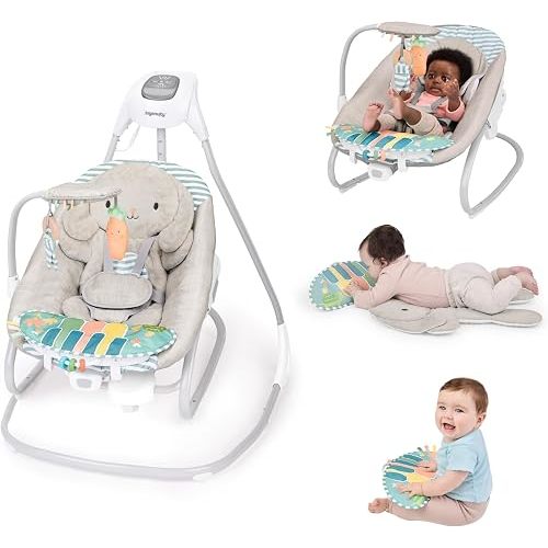 Ingenuity SimpleComfort Piano Playtime 4-in-1 Baby Swing & Rocker, Soothes & Grows with Baby, Rotating Seat Swings in 3 Directions, 6 Speeds & 12 Melodies, Removeable Rocker Seat, 0 Months to 2 Years