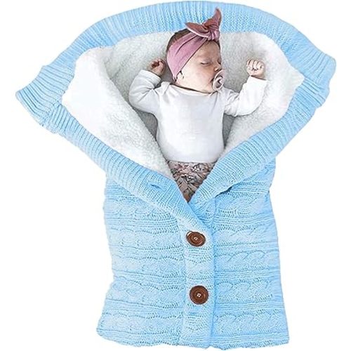 XMWEALTHY Unisex Infant Swaddle Blankets Soft Thick Fleece Knit Baby Girls Boys Stroller Wraps (Light Blue)