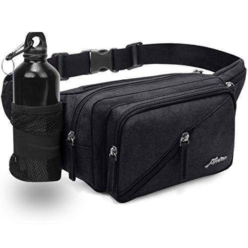 Afreter Fanny Pack Waterproof Waist Bag Pack Men Women Hip Bum Bag With Water Bottle Holder Adjustable Strap Suitable For Outdoors Workout Traveling Hiking Cycling Dog Walking Pouch Bag(black)