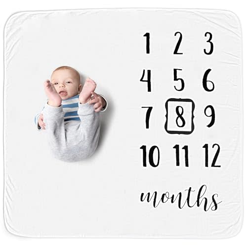 HakoBaby Baby Monthly Milestone Blanket, Premium 265GSM Soft Flannel Fleece, Large Photography Background Blanket for Baby Boys and Girls, Photo Prop for Newborn 1 to 12 Months, for Mom, 47"x47" Large