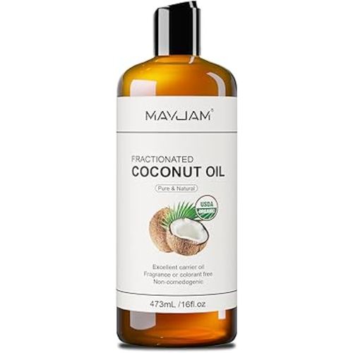 MAYJAM Organic Fractionated Coconut Oils Liquid 16oz, 100% Pure & Natural USDA Certified Cold Pressed Coconut Carrier Oil for Face Skin & Hair Moisturizing, Body Massage Oil for Essential Oils Mixing