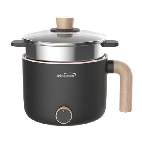 Brentwood 1.5 Liter Multi-Function Non Stick Electric Hot Pot Cooker in Black with Steamer