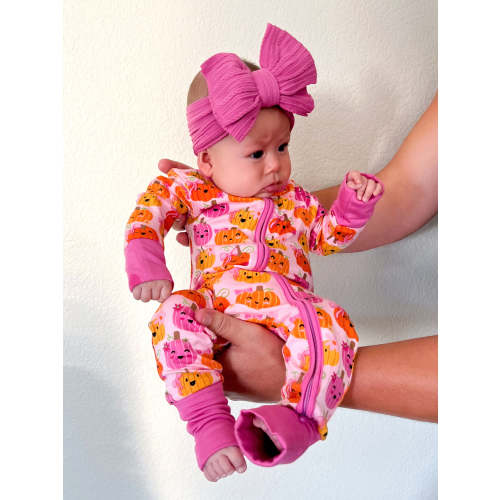 2-Way Convertible Zip Romper, Pumpkin Girlies