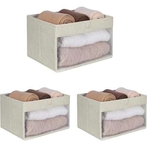 WUIKE Closet Storage Bins with Clear Window Line Beige 3 Pack
