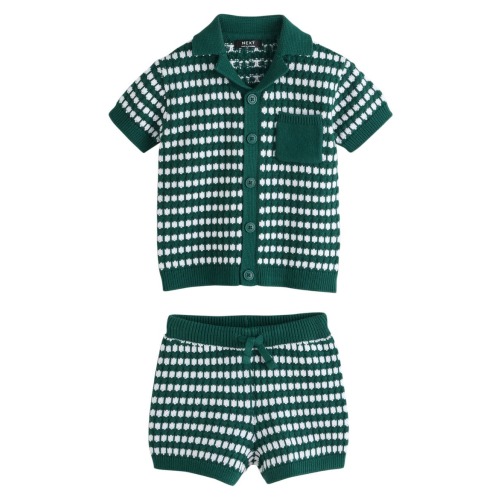 Kids' Mono Stripe Crochet Polo & Shorts Set