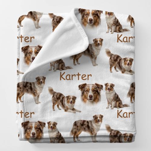 AUSTRALIAN SHEPHERD Blanket, Personalized Red Merle Australian Shepherd Gift, Custom Name Shepherd Dog Plush Throw, Red Merle Bedding
