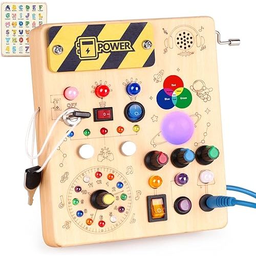 Busy Board, Montessori Toys for 1-3 Years Old Boys & Girls, Sensory Toys for Kids with Autism, Toddlers Learning Activity for Early Development (Busy Board v5)