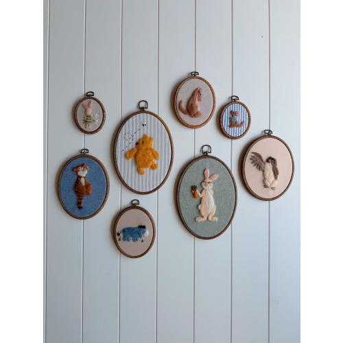 Individual Pooh Friends Nursery Wall Art – Tigger, Eeyore, and Piglet Handmade Needle Felt Embroidery Hoop – Heirloom Baby Room Décor