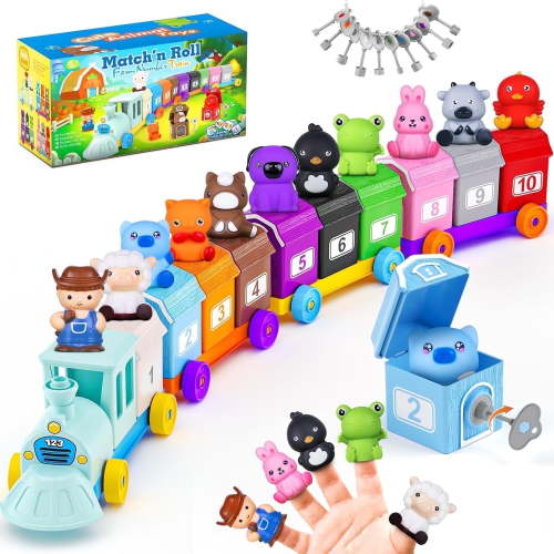 LINXUXIE Toddlers Train Set, Montessori Counting&Matching Learning Toys, Christmas Birthday Gifts for 1-3 3-5 5-8 Year Old