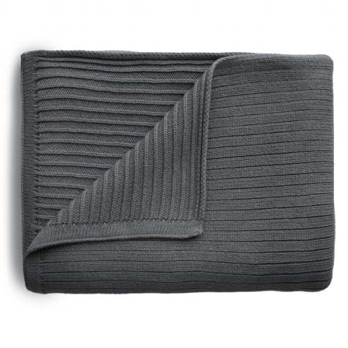 KNITTED RIBBED BABY BLANKET - DARK GRAY MELANGE