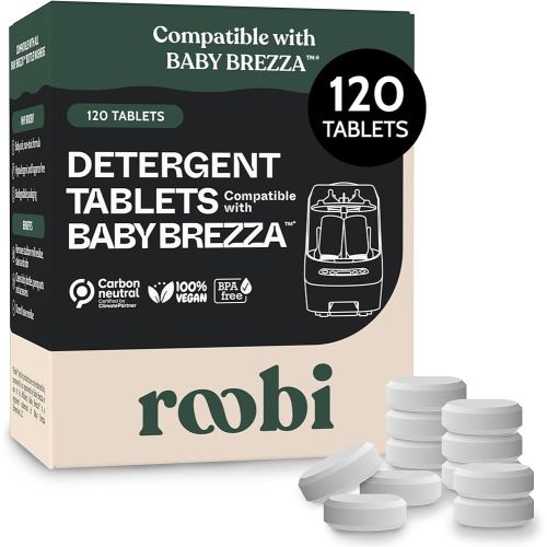 Roobi Detergent Tablets Compatible with Baby Brezza Bottle Washer Pro. Removes Milk Residue & Odor, Hypoallergenic Carbon Neutral Formula. 120 Count.