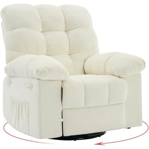 Tioutbot Rocking Recliner Chair with 360° Swivel, Upholstered Fabric Glider Recliner with Side Pockets, q235 Steel Frame Single Sofa for Living Room, Nursery & Small Spaces