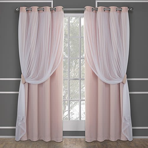 TOWN & COUNTRY LUXE Talia Double Layer Indoor Curtains, Sheer and Room Darkening Blackout, Grommet Top, Energy Efficient, 2-Pack Set, 52"W x 84"L (Pack of 2), Rose Blush 2 Count