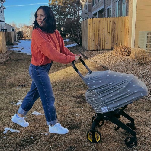 Multi-use Car Seat Cover | Stormy Blue Stripe Nursing Cover | Parker Baby Co.
