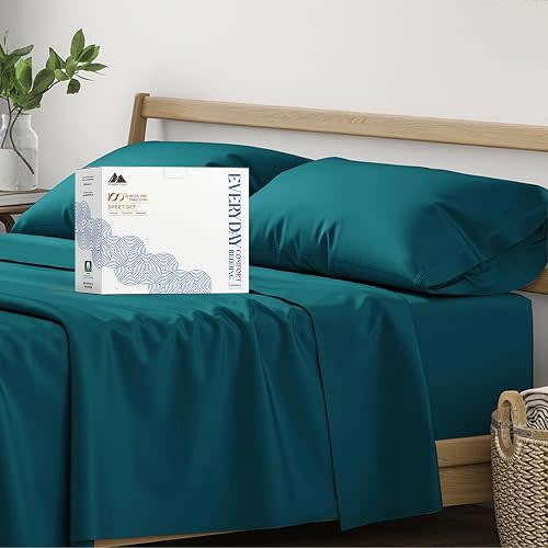 Mayfair Linen Organic Cotton Sheets Queen Size, 16" Deep Pocket, Teal