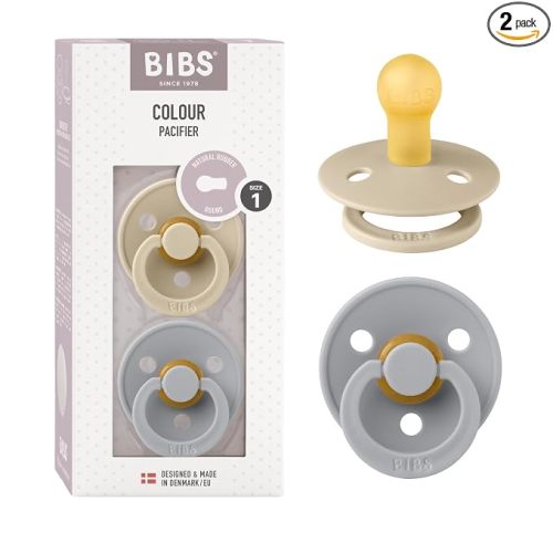 BIBS Pacifiers Colour Collection | Natural Rubber Baby Pacifier | Set of 2 BPA-Free Soothers | Made in Denmark | 0+ Months (Pack of 2) | Vanilla/Cloud
