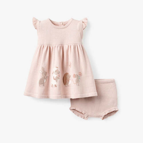 Garden Picnic Flutter Sleeve Knit Baby Dress PINK / 6-9M