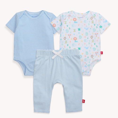 blue alphabet cloudstretch™ magnetic bodysuit + pants | 3 set – Magnetic Me
