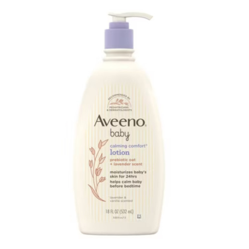 Aveeno Baby Calming Comfort Moisturizing Body Lotion with Relaxing Lavender & Vanilla Scents, Non-Greasy Baby Lotion, Nourishing Prebiotic Oatmeal, Paraben- & Phthalate-Free, 18 fl. oz