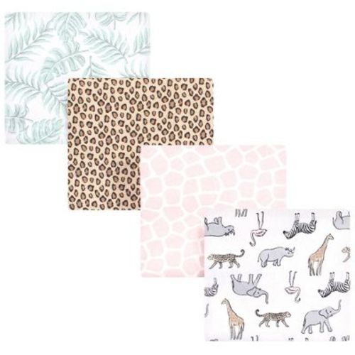 Hudson Baby Infant Girls Cotton Flannel Receiving Blankets, Modern Pink Safari, One Size