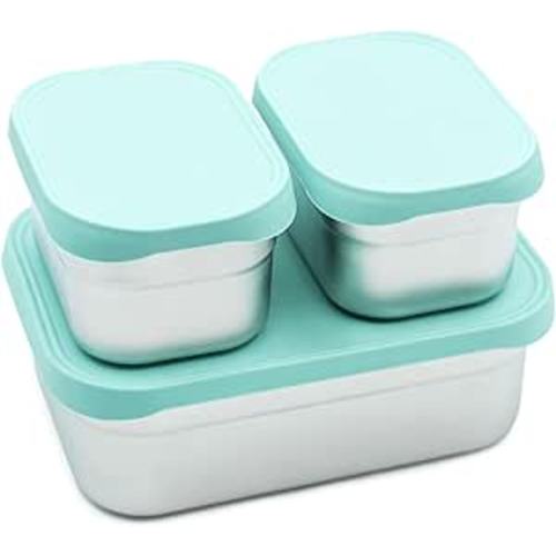 WeeSprout Stainless Steel Lunch Box Set - 750mL & 230mL Food Storage Nested Bento Boxes with Food Grade Silicone Lid - Leak Proof - Freezer Safe (Pastel Mint)